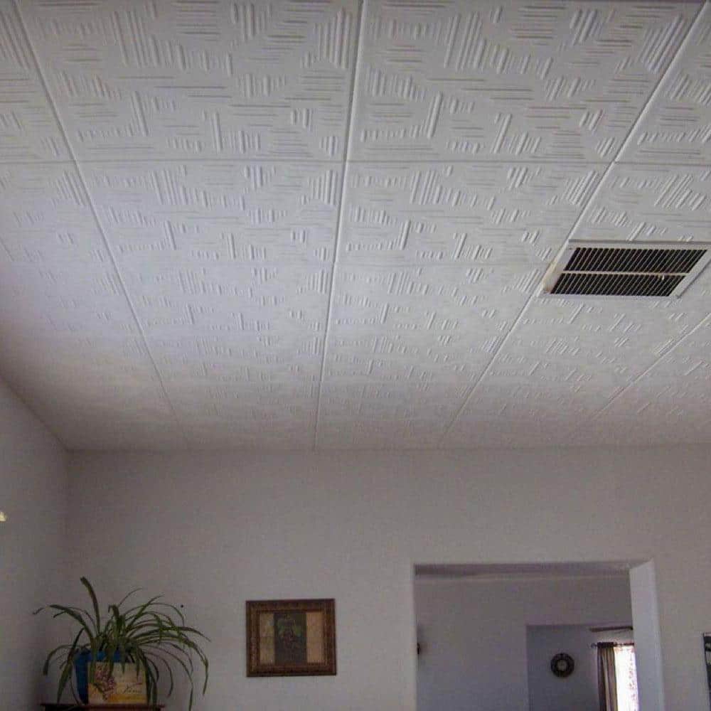 Ultra Pure White Faux Tin Glue-Up Ceiling Tile, 2x2 ft