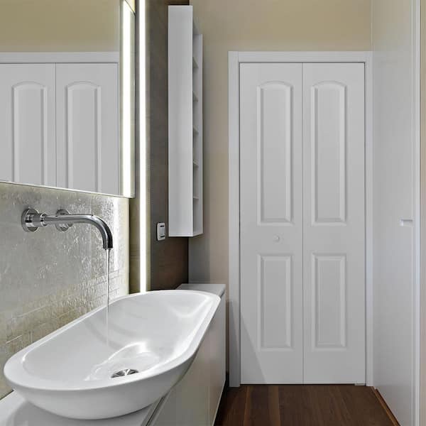 Masonite 36 in. x 80 in. 2 Panel Roman Round Top Primed White