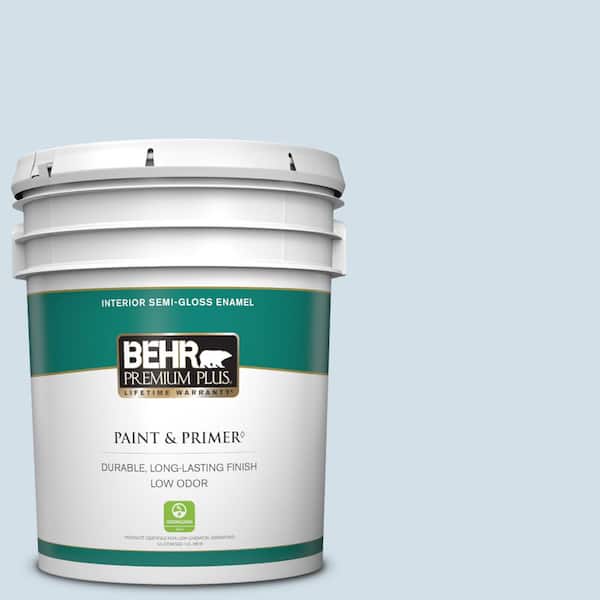 BEHR PREMIUM PLUS 5 gal. #580E-1 Rain Drop Semi-Gloss Enamel Low Odor Interior Paint & Primer