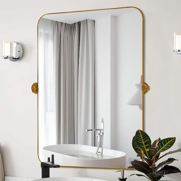 Lirago 24 in. W x 36 in. H Rectangular Metal Framed Pivoted Bathroom Wall Vanity Mirror in Gold