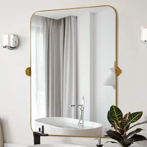 24 in. W x 36 in. H Rectangular Metal Framed Pivoted Bathroom Wall Vanity Mirror in Gold