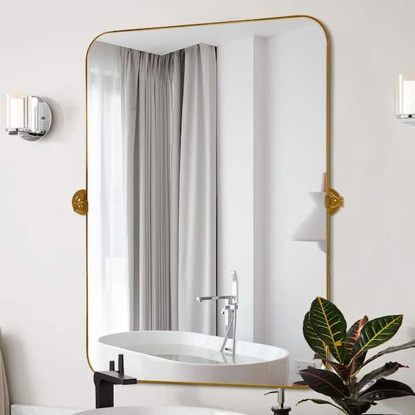 PexFix 24 in. W x 36 in. H Rectangular Metal Framed Pivoted Bathroom Wall Vanity Mirror in Gold