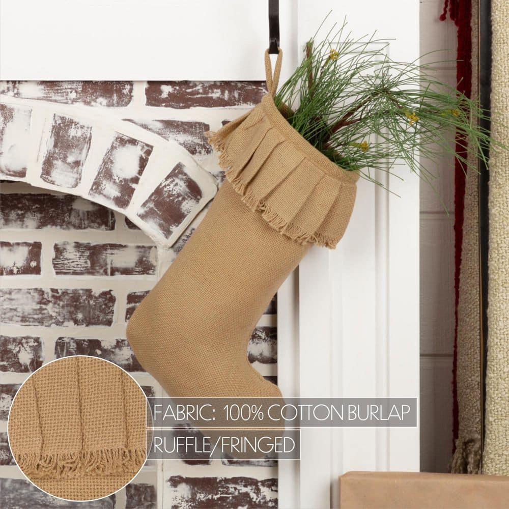 Natural Burlap Ruffled Farmhouse Christmas Stocking, 15"