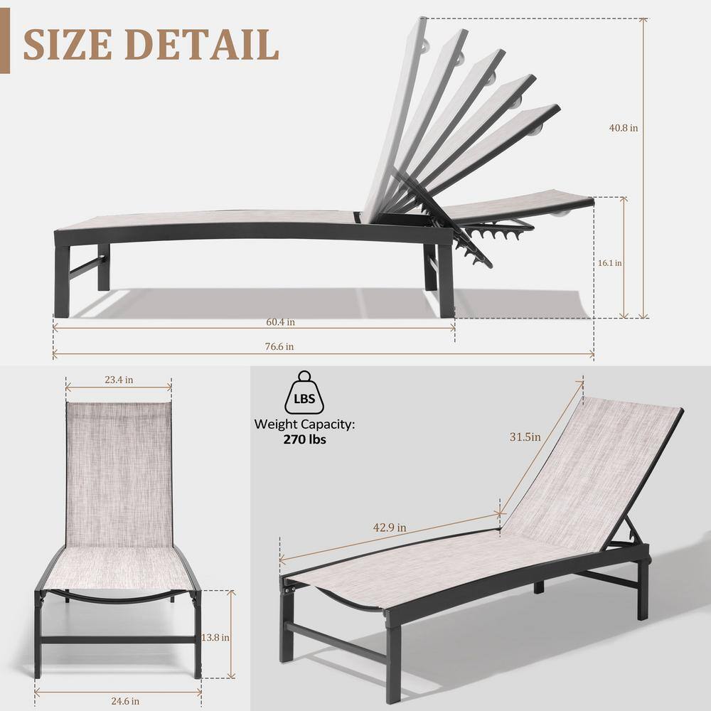 Set of 2 Adjustable Aluminum Chaise Lounge Chairs with Earth Fabric