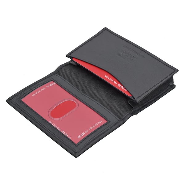 Champs Black RFID Blocking Slim Leather Card Holder in Gift Box