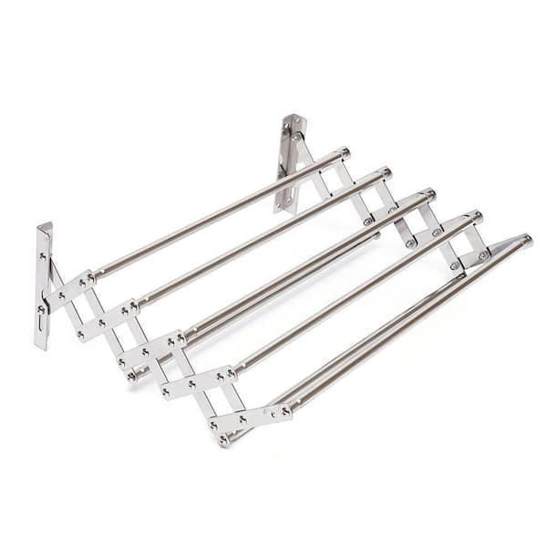 31.5 in. x 5.7 in. Silver Stainless Steel Folding Telescopic Towel Rack Garment Rack
