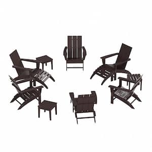 Shoreside Dark Brown 12-Piece HDPE Plastic Patio Conversation Set with Ottoman And Side Table