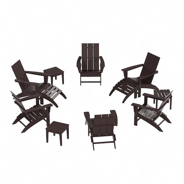 WESTIN OUTDOOR Shoreside Dark Brown 12-Piece HDPE Plastic Patio Conversation Set with Ottoman And Side Table