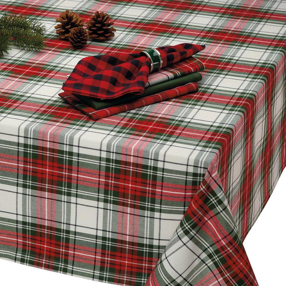 Christmas Plaid Red Green White Fabric Tablecloth 60x104