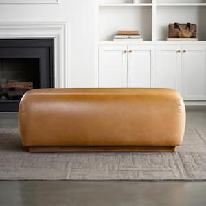 Arden Tan Vegan Leather 47.2 in. Backless Japandi Style Upholstered Luxury Bedroom Bench