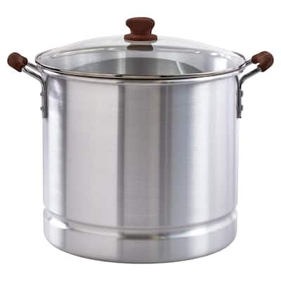 10 qt. Aluminum Steamer Pot with Glass Lid and Wood-Look Handles