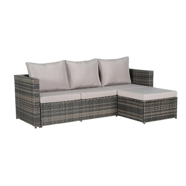 セット Gray 5-Piece Wicker Patio Outdoor Sectional Set, Rattan