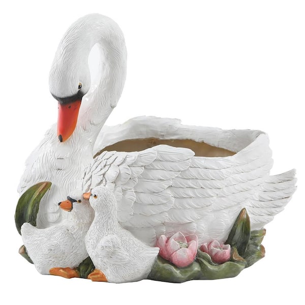 LuxenHome White Resin Indoor and Outdoor Swan Planter Flowerpot