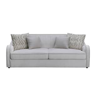 Mahler 38 in. W Slope Arm Linen Cabriole Curved with 4-Pillows Sofa in Beige