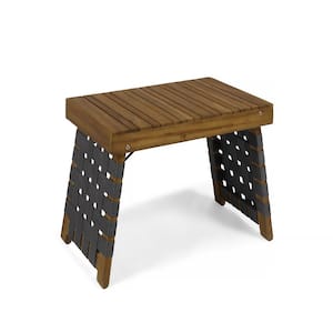 Black and Brown Rectangle Outdoor Side Table, Foldable Woven Accent Table