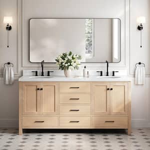 Cambridge 72.25 in. W x 22 in. D x 36 in. H Double Sink Bath Vanity in Oak with Carrara White Quartz Top