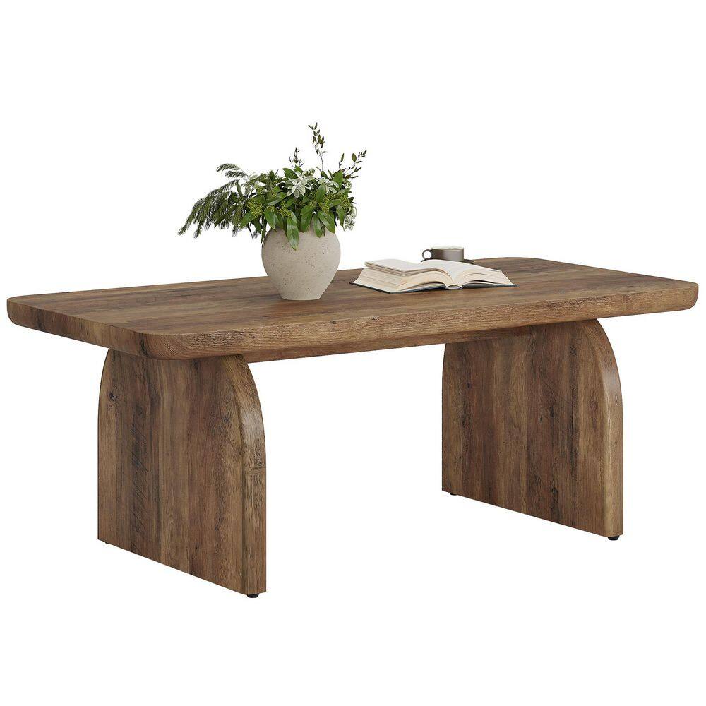 Allan 47 in. Brown Rectangle Wood Coffee Table with Rounded Corners and Sturdy Tabletop, Farmhouse Accent Center Table