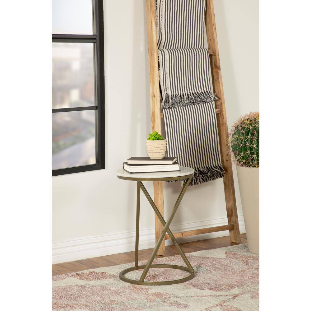 Round White Marble and Gold Metal Accent Table