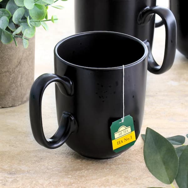 6pc Paul Stoneware 12 oz Mug Set with Rim Matte Black/Gold - Elama