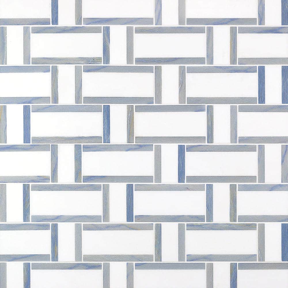 Mingle Blue and Thassos 4 in. x 0.39 in. Polished Marble Mosaic Tile Sample price history on PriceWatchPro