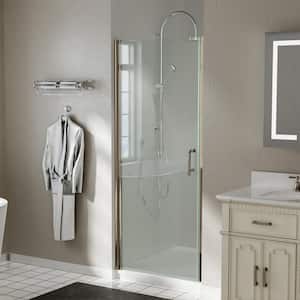 34 to 35-13/32 in. W x 72 in. H Pivot Swing Frameless Shower Door in Brushed Nickel with Clear Glass