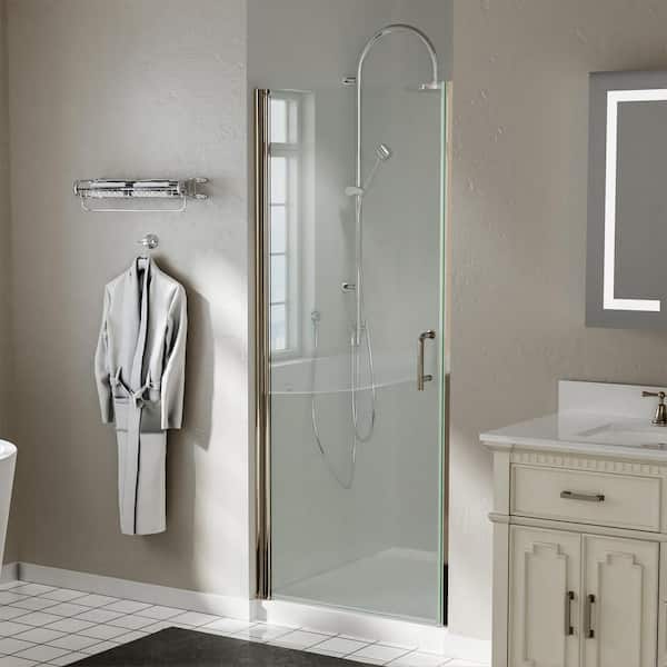 TOOLKISS 34 to 35-13/32 in. W x 72 in. H Pivot Swing Frameless Shower Door in Brushed Nickel with Clear Glass