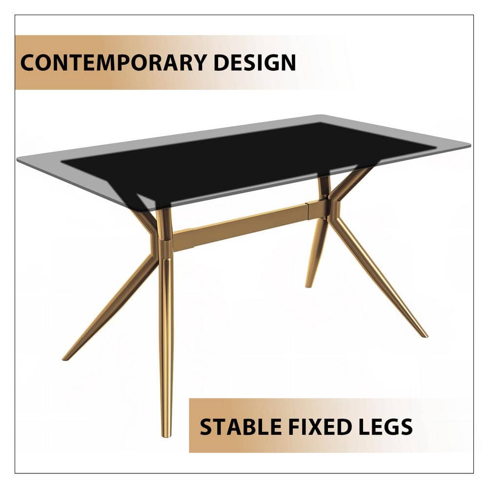 Modern 55" Clear Glass Dining Table with Gold Steel Base