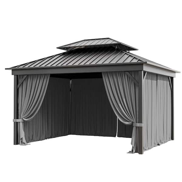 10 ft. x 12 ft. Universal Outdoor Privacy Curtains, Gazebo Replacement with Zipper Grey (4-Side Curtain Only)