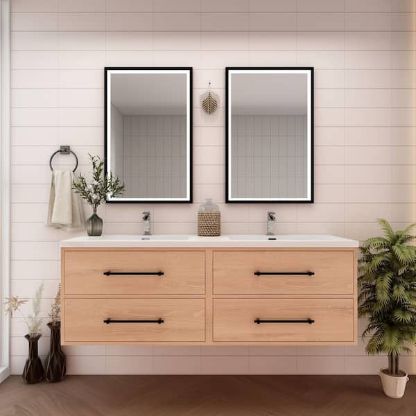 BV Better Vanity Victoria 47 in. W x 20 in. D x 22 in. H Double Sink Floating Bath Vanity in Red Oak with White Acrylic Top
