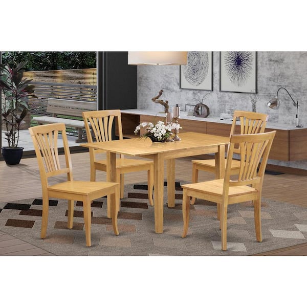 East West Furniture 5-Piece Natural Oak Finish Solid Wood Top-Dining Room Set-Seats 4