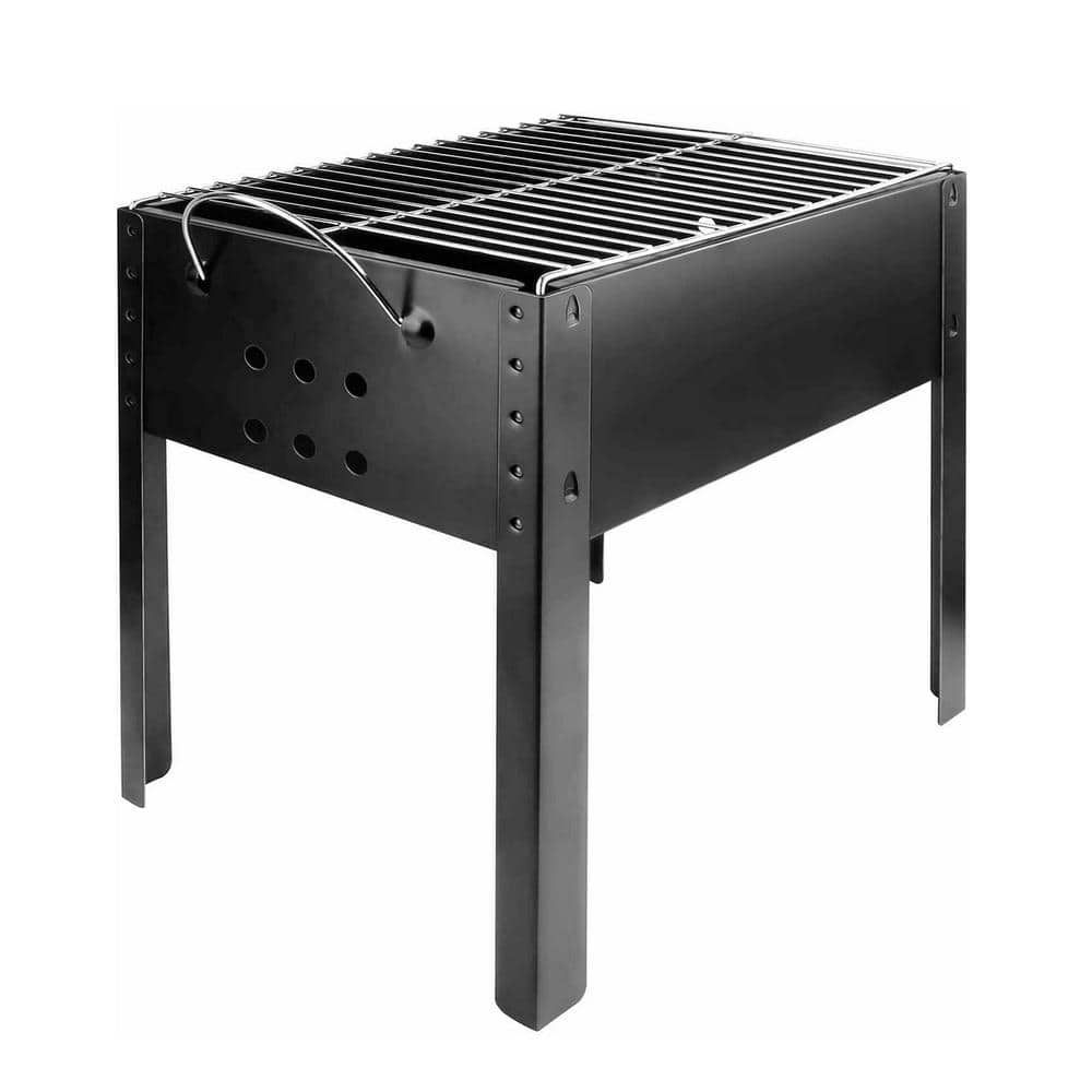 Portable Foldable Outdoor Charcoal Barbecue Grill in Black, Detachable Collapsible Tabletop BBQ Smoker Grill Tool