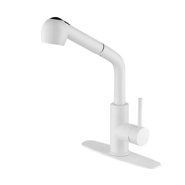Unbranded Single-Handle Pull-Out Sprayer Kitchen Faucet in White