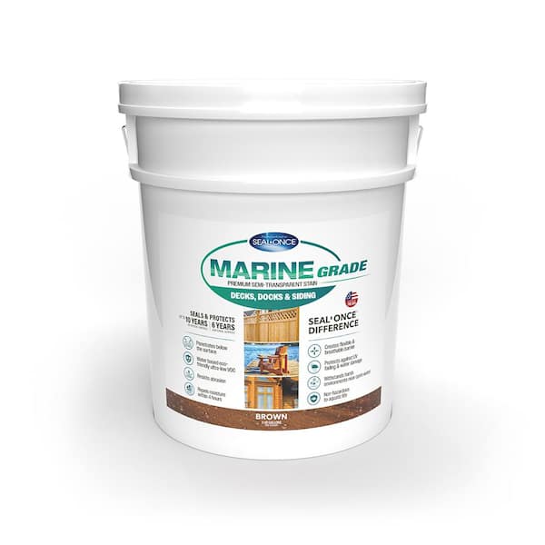 MARINE GRADE 5 gal. Brown Premium Semi-Transparent Penetrating Water-Based Exterior Wood Stain