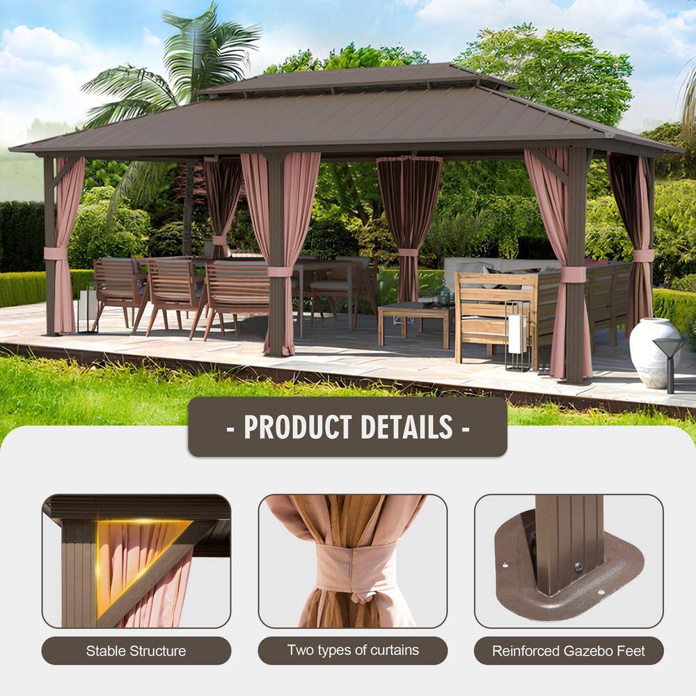 EAGLE PEAK 12x18 Brown Aluminum Frame Gazebo with Double Roof