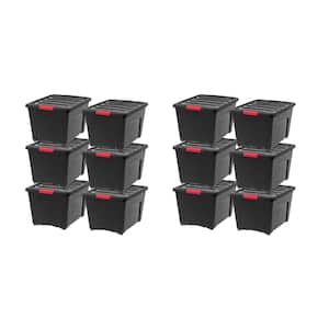53 Qt. Stack and Pull Storage Lidded Container Box Bin System in Black (12-Pack)