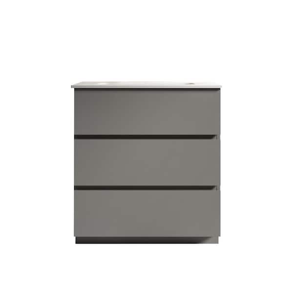 Boosicavelly 30 in. W x 18 in. D x 33 in. H Single Sink Freestanding Bath Vanity in Gray with White Engineered Stone Composite Top