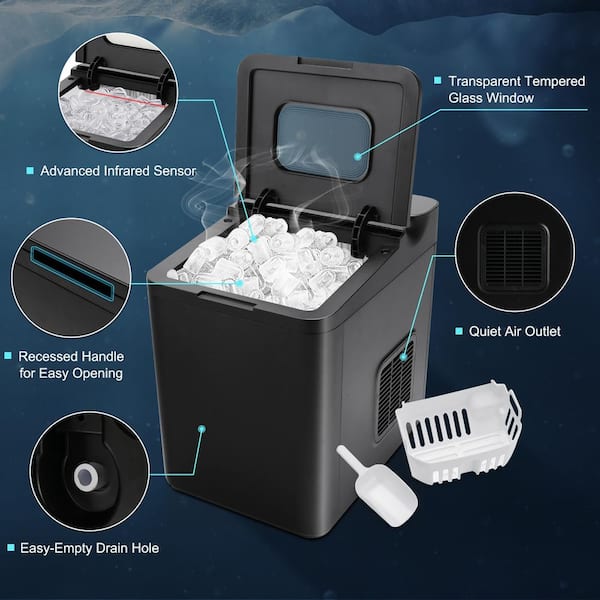 Costway 9 in. 33 lbs./24H Portable Ice Maker Machine Countertop Ice Cube  Maker with Scoop and Basket Black FP10078US-DK - The Home Depot