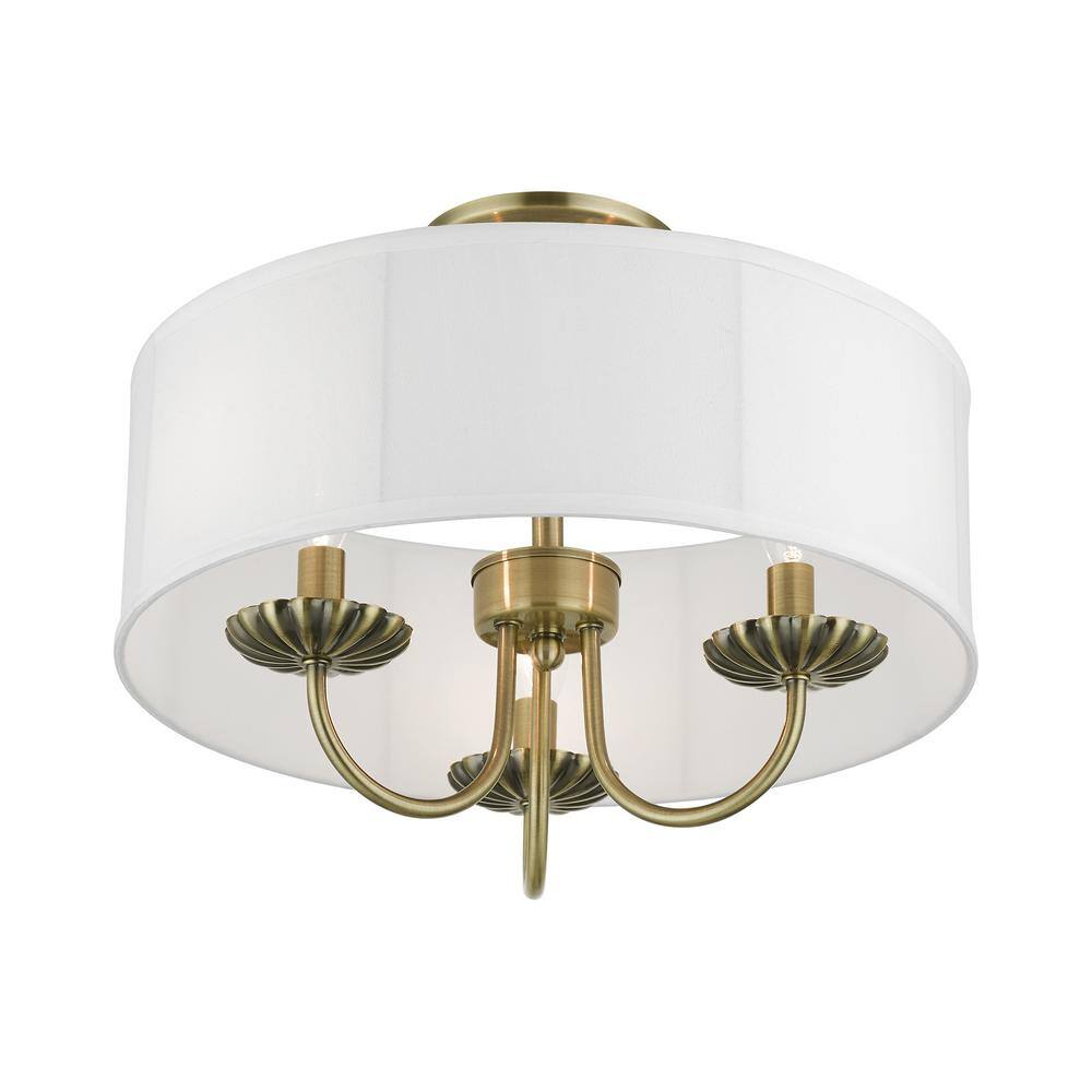 Brookdale Antique Brass 3-Light Semi-Flush Drum Shade Fixture