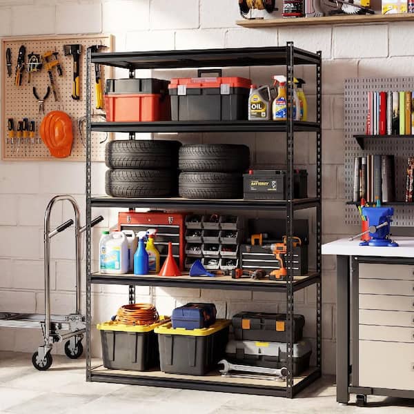1 Piece 72 in. H x 48 in. W x 24 in. D 5-Tier Garage Shelving Unit 2200 lbs. Metal Storage Shelves in Black