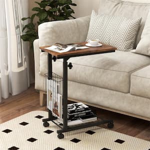 C-shape Sofa End Side Table Compact Snack Table for Living Room Bedroom Brown