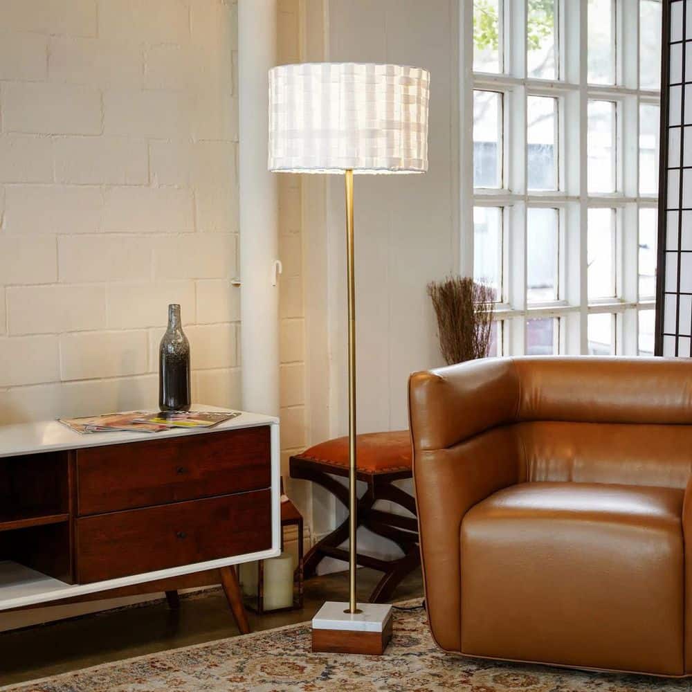 56.4 in. H Gold Metal Tree Standing Light Floor Lamp with Leather Shade price history on PriceWatchPro