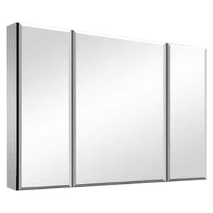 26 in. W x 36 in. H Rectangular Silver Aluminum Framed Medicine Cabinet with Mirror, 3 Doors, Adjustable Glass Shelves