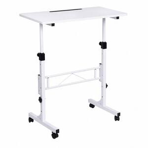 31.5 in. x 15.75 in. White Rectangular Adjustable Height Standing Desk, Portable Laptop Desk with Wheels