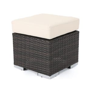 Metal Outdoor Ottoman with Beige Water Resistant Fabric Cushion, No Assembly for Backyard Porch Patio (1-Piece)
