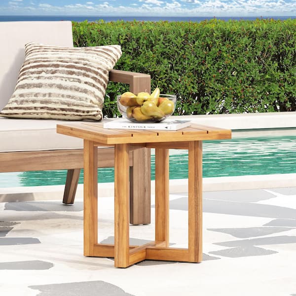 18 in. Natural Teak Wood Square Outdoor Side Table