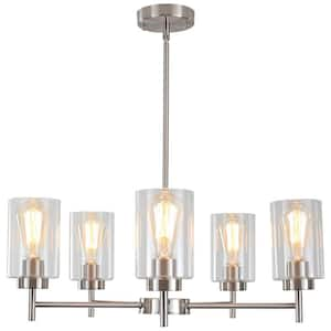 5-Light Nickel Contemporary Chandelier with Clear Glass