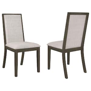 Kelly Beige and Dark Gray Fabric Solid Back Dining Side Chair Set of 2