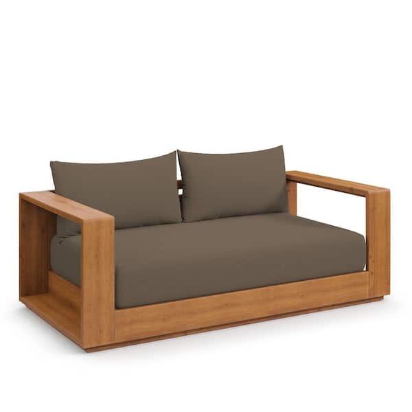 Tahoe Acacia Wood Outdoor Patio Loveseat in Natural Cocoa with Weather-Resistant Cushions