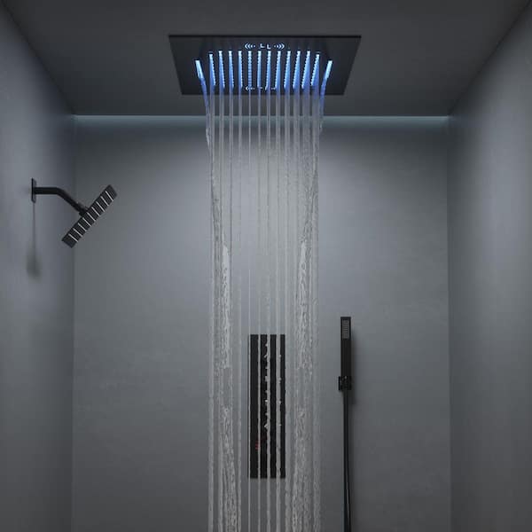 Aurora Luxury LED Dual Showers 4-Spray 20 in. and 10 in. Fixed Shower Head with Handheld 2.5 GPM in Matte Black-4 Spray