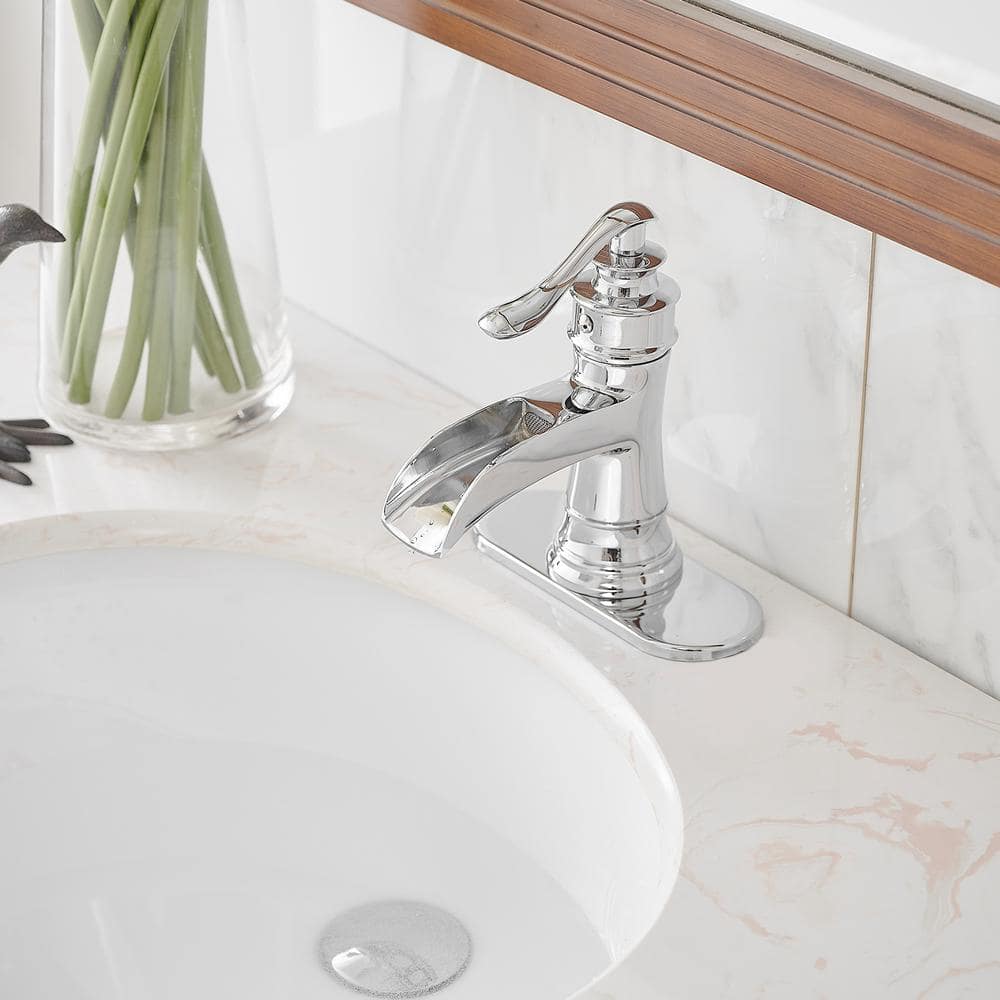 Polished Chrome Single-Handle Waterfall Bathroom Faucet